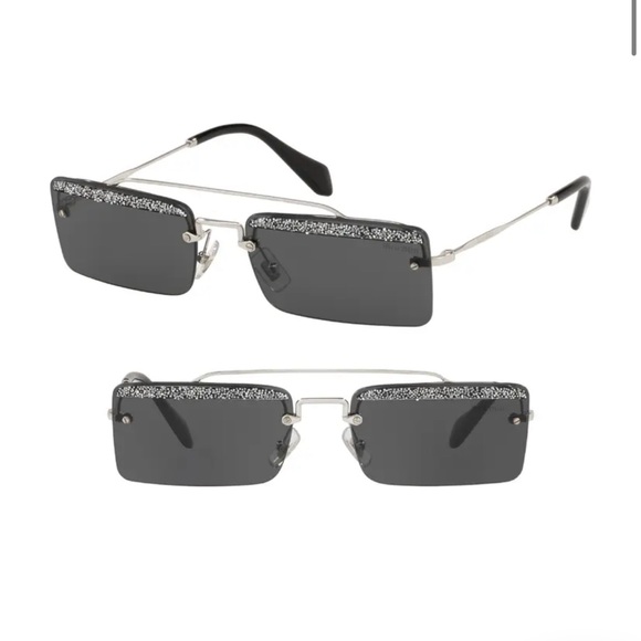 MIU MIU Sunglasses - Square Frame, Black Glitter - Picture 4 of 11
